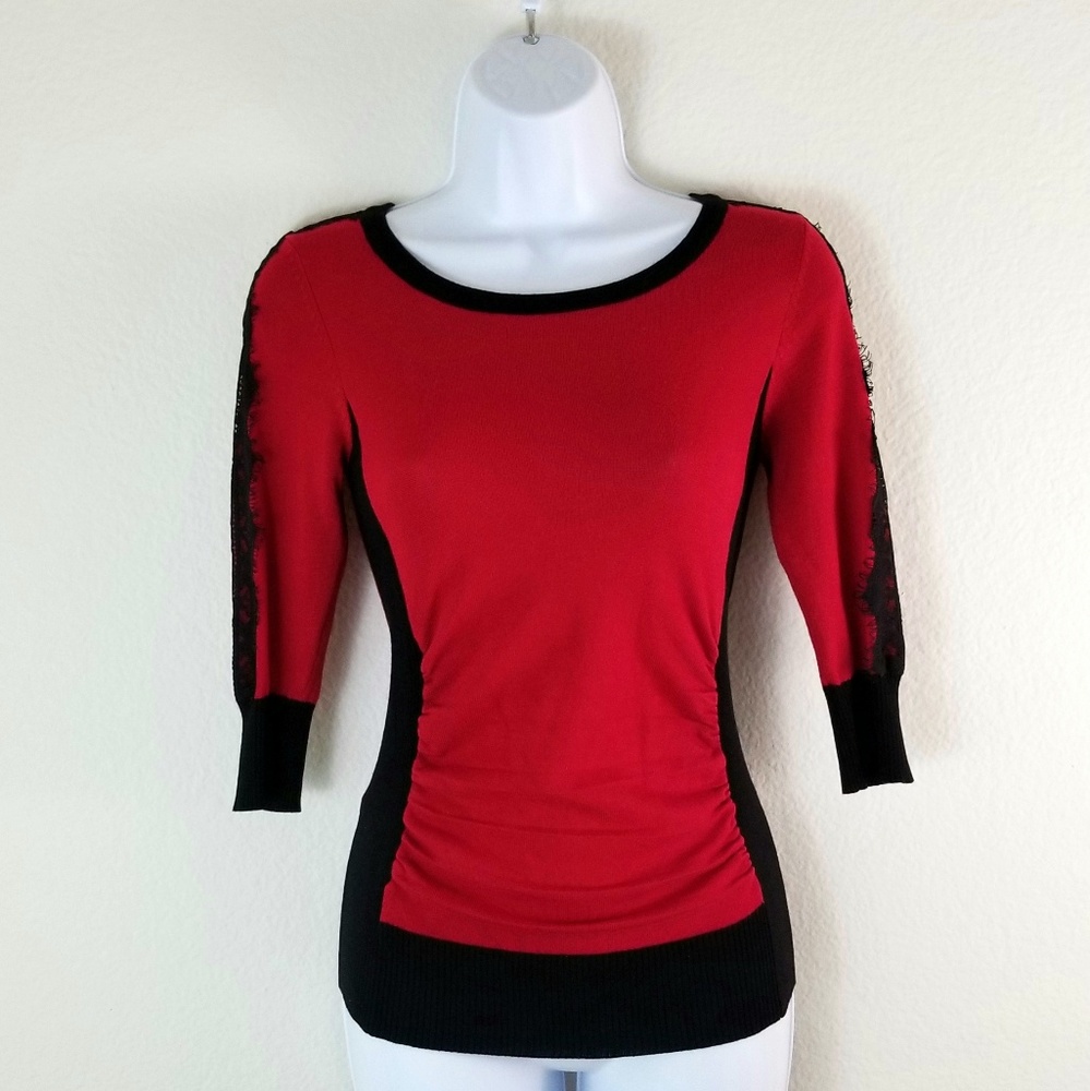 Women's Red Black Holiday Sweater 3/4 Sleeves